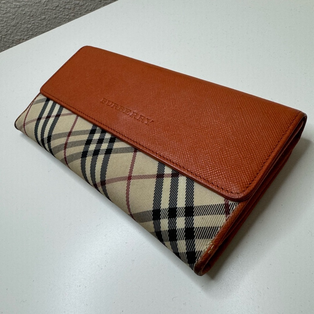 Burberry Nova Check Orange Leather Flap Type Long Wallet